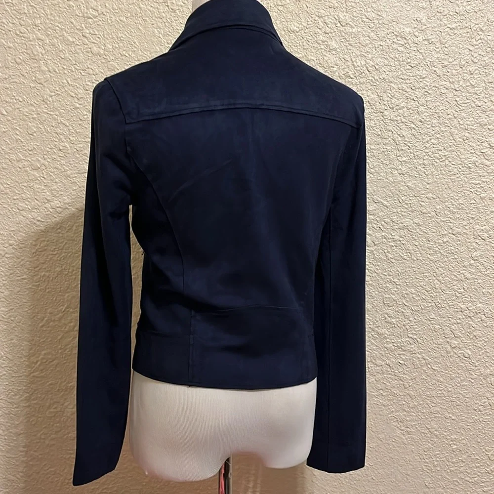 Level 99 Tabitha Vegan Suede Moto Jacket Navy Size Small - Picture 6 of 9